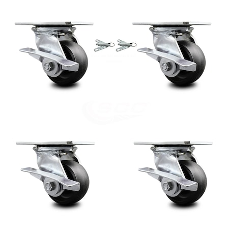 Service Caster 4 Inch Glass Filled Nylon Caster Set with Ball Bearing 4 Brake and 2 Swivel Lock SCC-35S420-GFNB-SLB-BSL-2-SLB-2